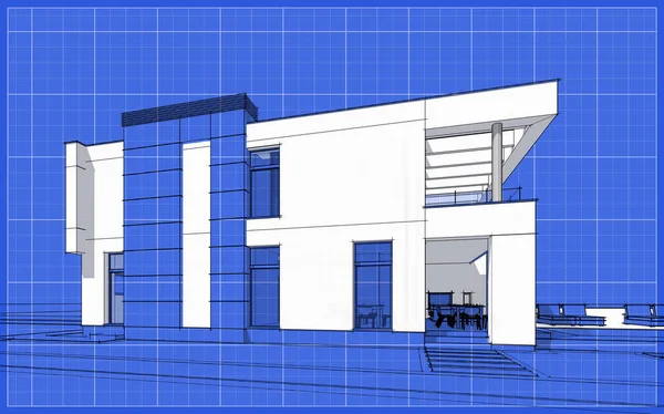 Modern rahat ev 3D render kroki — Stok fotoğraf