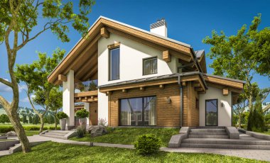 dağ evi tarzı modern rahat evde 3D render 