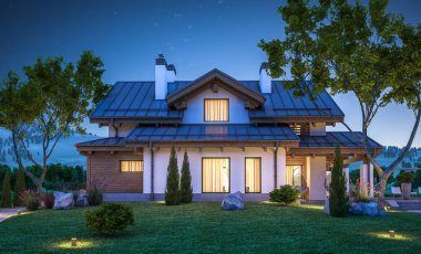 dağ evi tarzı modern rahat evde 3D render 