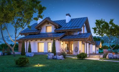 dağ evi tarzı modern rahat evde 3D render 