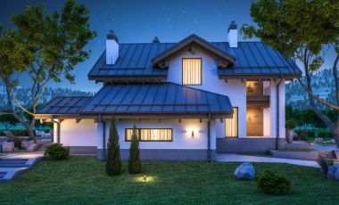 dağ evi tarzı modern rahat evde 3D render 