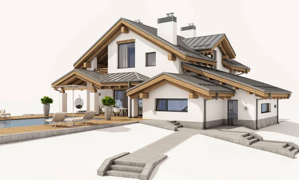 3d rendu de la maison confortable moderne dans le style chalet — Photo