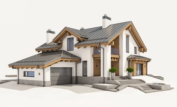 3D-Rendering von modernen gemütlichen Haus im Chalet-Stil — Stockfoto