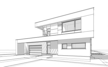 modern rahat ev 3D işleme sketch.