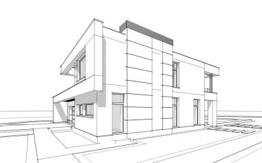 modern rahat ev 3D işleme sketch.