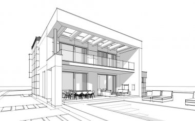 modern rahat ev 3D işleme sketch.