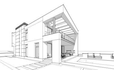 modern rahat ev 3D işleme sketch.