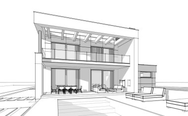 modern rahat ev 3D işleme sketch.