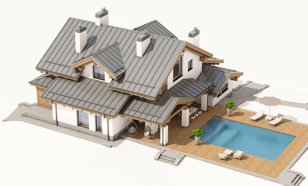 3d 渲染的木屋风格现代舒适的家 — 图库照片