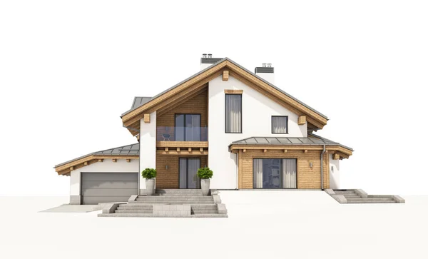 3D рендеринг современного уютного дома в стиле шале — стоковое фото