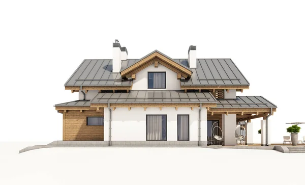 3D-Rendering von modernen gemütlichen Haus im Chalet-Stil — Stockfoto