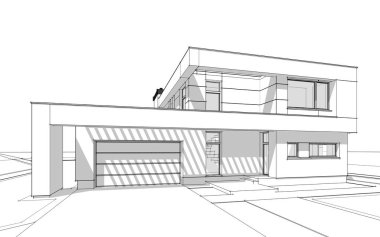 modern rahat ev 3D işleme sketch.