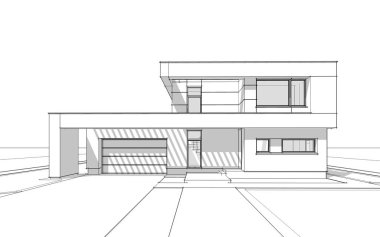 modern rahat ev 3D işleme sketch.
