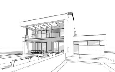modern rahat ev 3D işleme sketch.