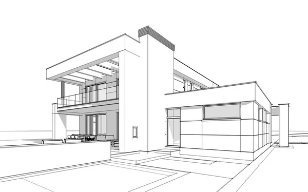 3D rendering vázlat, modern, hangulatos ház. — Stock Fotó