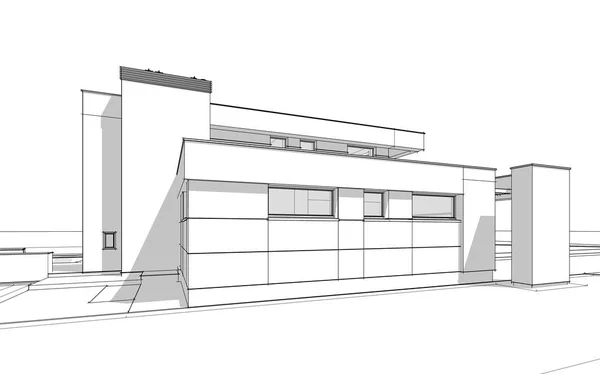 3D rendering σκίτσο του σύγχρονο φιλόξενο σπίτι. — Φωτογραφία Αρχείου