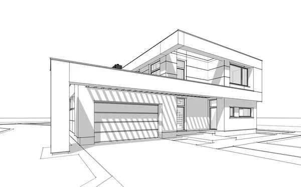 3d rendering sketch of modern cozy house. — Stock Photo, Image