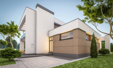 modern ev 3D render akşam