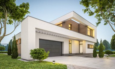 modern ev 3D render akşam