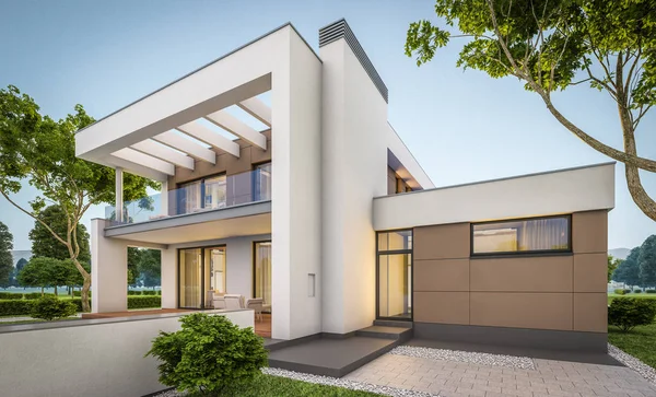 modern ev 3D render akşam