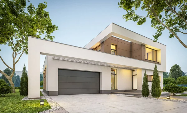 modern ev 3D render akşam