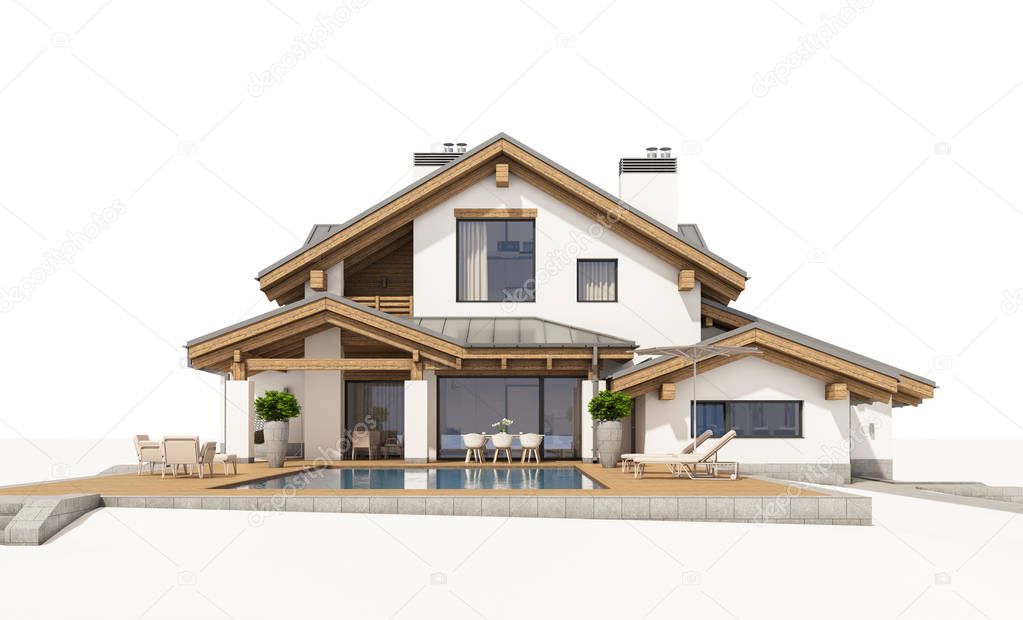 3d rendering of modern cozy house in chalet style 