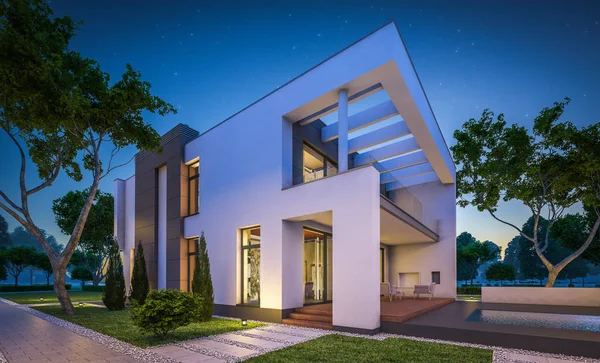 modern ev 3D render geceleri