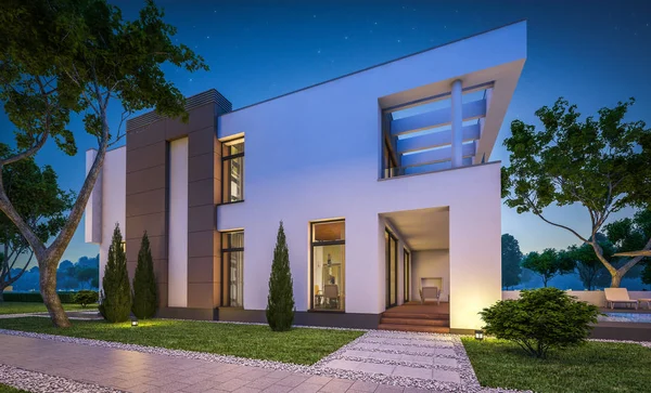 modern ev 3D render geceleri