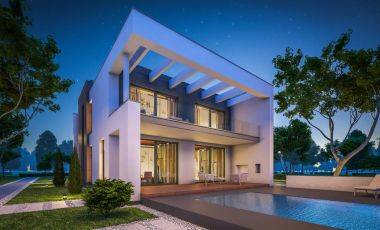 modern ev 3D render geceleri