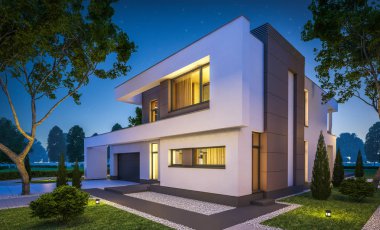 modern ev 3D render geceleri
