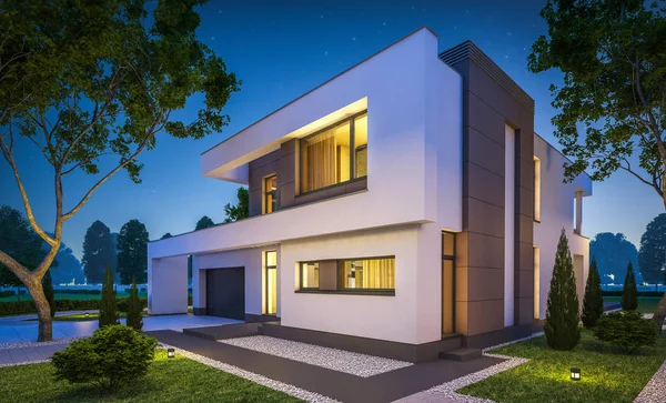 modern ev 3D render geceleri