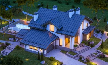 dağ evi tarzı modern rahat evde 3D render 