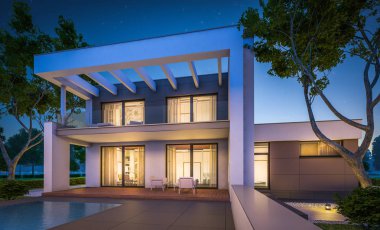 modern ev 3D render geceleri
