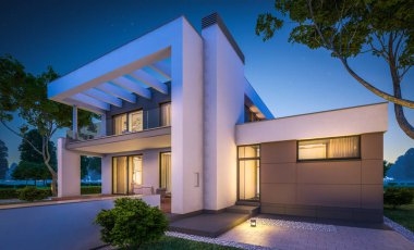 modern ev 3D render geceleri