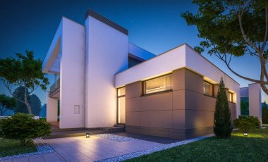 modern ev 3D render geceleri