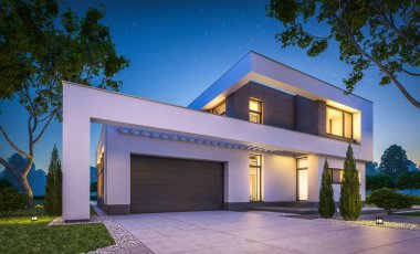 modern ev 3D render geceleri