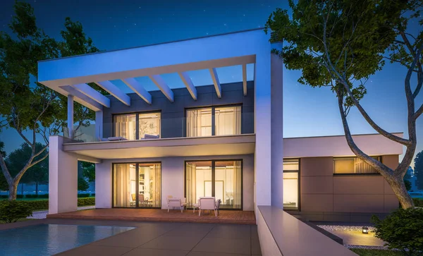 3d rendering of modern house at night — Stock Photo, Image