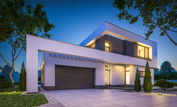 modern ev 3D render geceleri