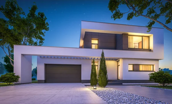 modern ev 3D render geceleri