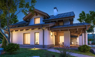 dağ evi tarzı modern rahat evde 3D render 