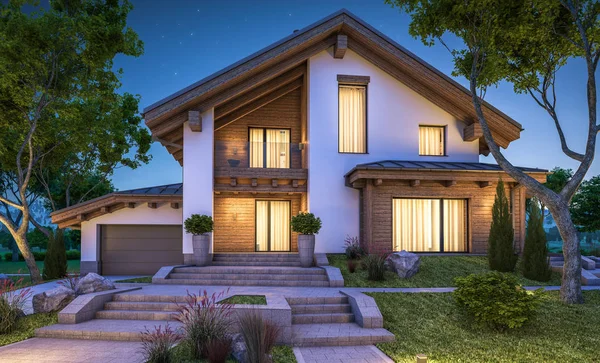 dağ evi tarzı modern rahat evde 3D render 