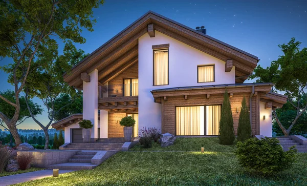 dağ evi tarzı modern rahat evde 3D render 