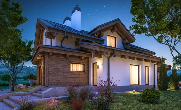 dağ evi tarzı modern rahat evde 3D render 