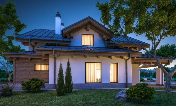 dağ evi tarzı modern rahat evde 3D render 