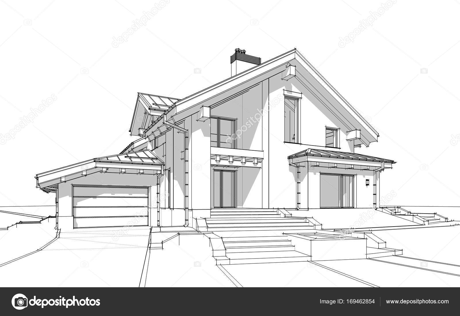 Dibujos: casas modernas a lapiz | 3D render sketch de ...