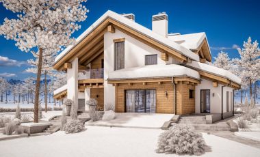 dağ evi tarzı modern rahat evde 3D render 