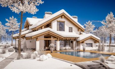 dağ evi tarzı modern rahat evde 3D render 