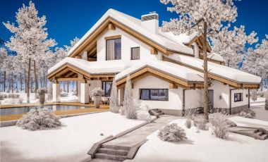 dağ evi tarzı modern rahat evde 3D render 