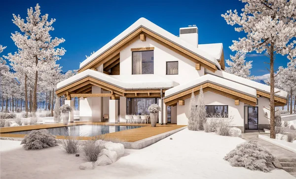 3D рендеринг современного уютного дома в стиле шале — стоковое фото