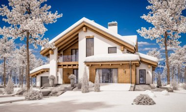 dağ evi tarzı modern rahat evde 3D render 